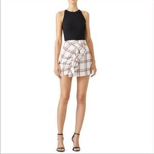 PatBO white plaid windowpane ruffle mini skirt